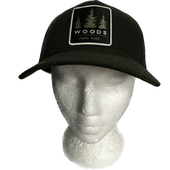 Woods Snap Back Cap Trucker Hat Dark Green 3 Trees Adult Unisex 100% Cotton - Picture 2 of 10